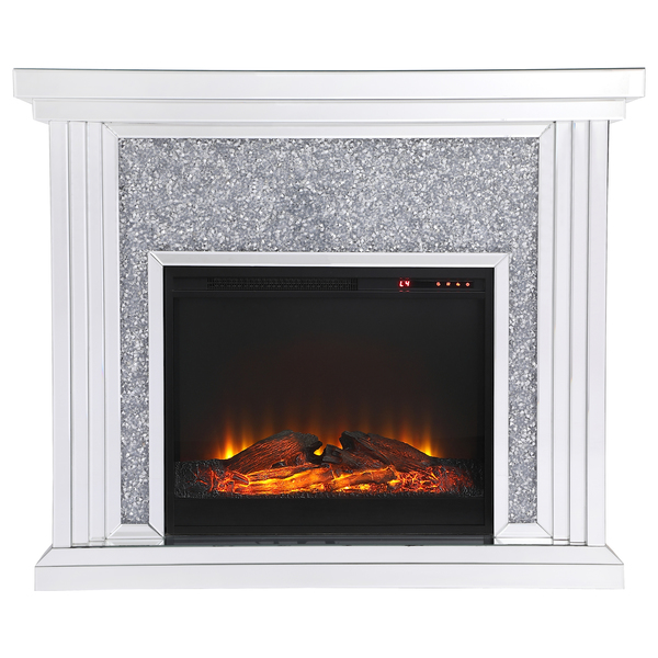 Elegant Decor 47.5 In. Crystal Mirrored Mantle With Wood Log Insert Fireplace, 2PK MF9902-F1